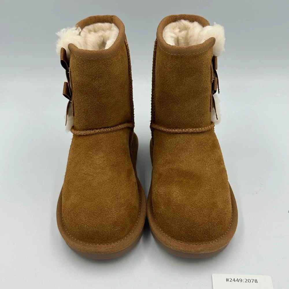 Koolaburra by UGG Victoria Short Chestnut Suede Bow Boots‎ Kids 10 New W/O Box